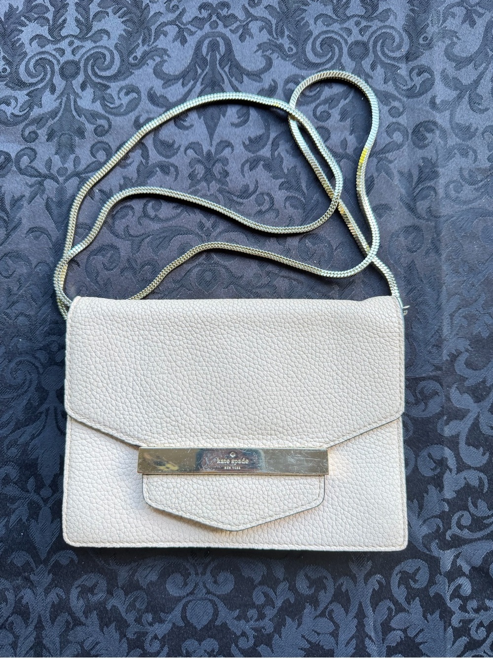 Kate Spade NY Pebbled Leather Crossbody Purse Blush Nude Gold Chain Bag